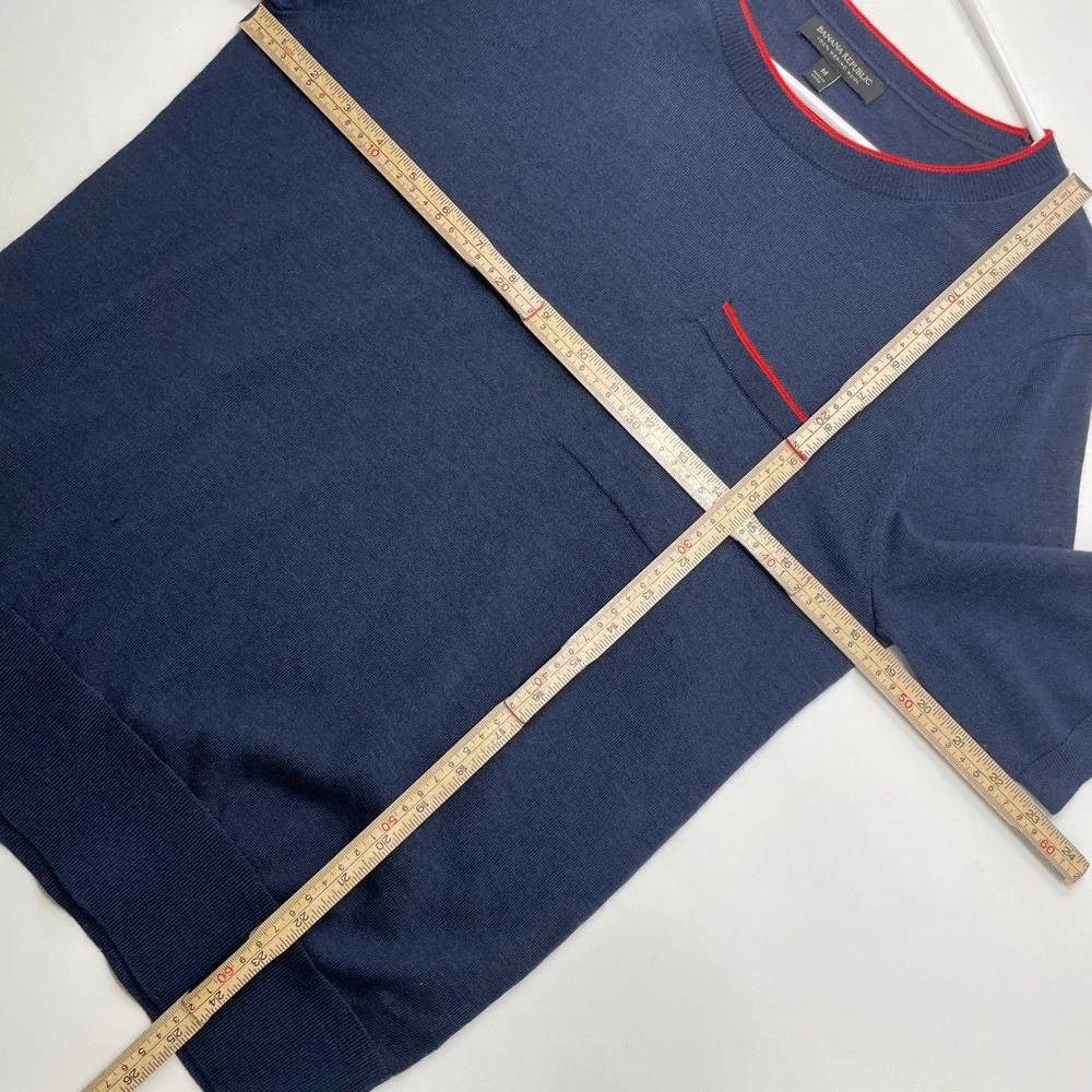 Banana Republic Men Navy Blue 100% Merino Wool S/S Parisian Luxury Sweater Top M
